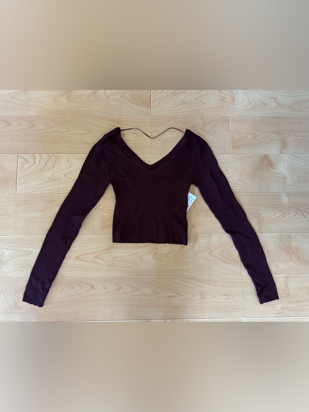 PacSun Women’s V-Neck Long Sleeve Crop Sweater Size S Burgundy NWT